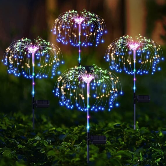 ��Over $60 Get 10% Off��Outdoor Solar Garden Lights , Upgraded 124 LED Colorful Fireworks Solar Lights