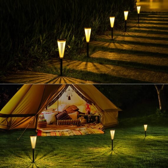 Solar Outdoor Lights,Solar Landscape Garden Powered Pathway Lights Warm/White Switch Auto On/Off Waterproof LED Path Lighting for Garden Walkway Yard