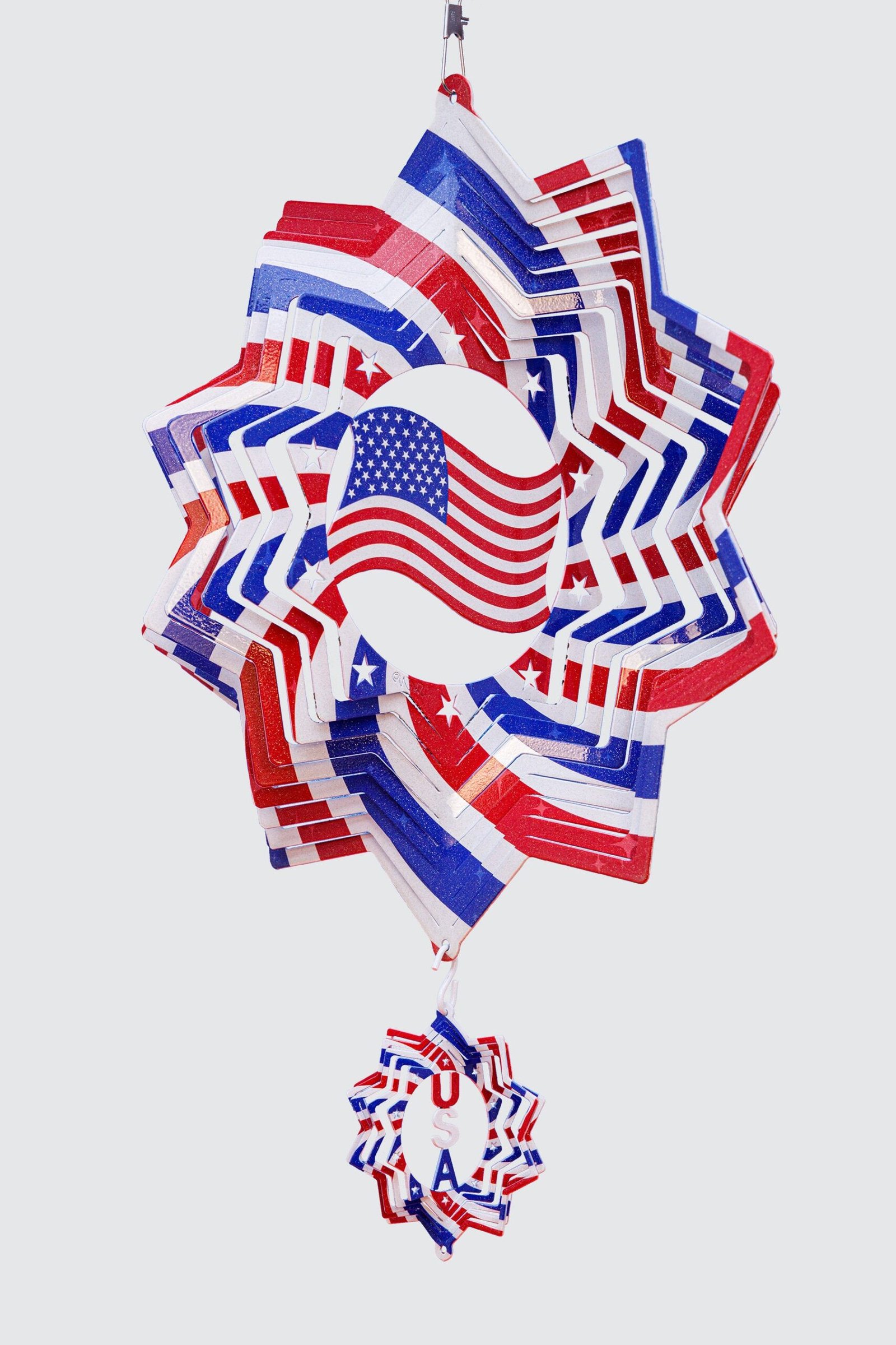 Flag Multi Color Swirly Metal Wind Spinner