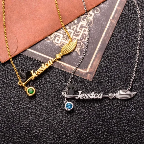 🔥Clearance Price $1.98🔥Customized Witch & Broom Name Necklace