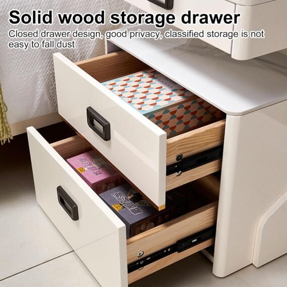 Smart Htstand, Smart Side Table, Htstand With Wireless Charging, 3-Color LED Light, Infinitely Dimmable USB Port, Bedside Table With 3 Independent Drawers